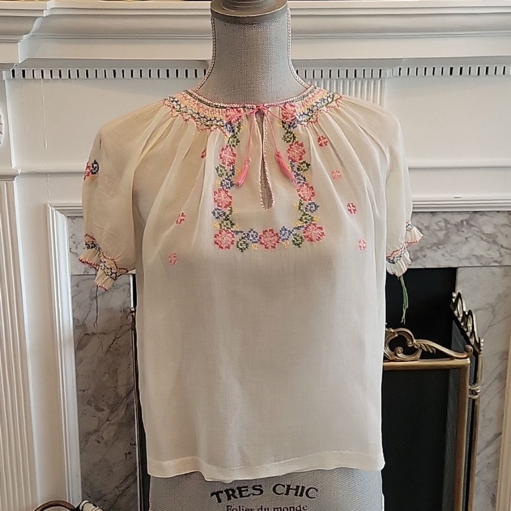 Vintage Hungarian Embroidered Peasant Blouse - image 2